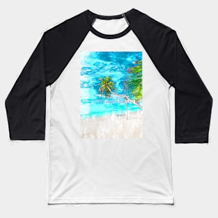 Tropical Sun and Sea Vibe Marker Sketch. Baseball T-Shirt